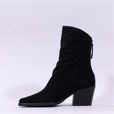 Paul Green Rear Zip Western Ankle Boot - Black Suede